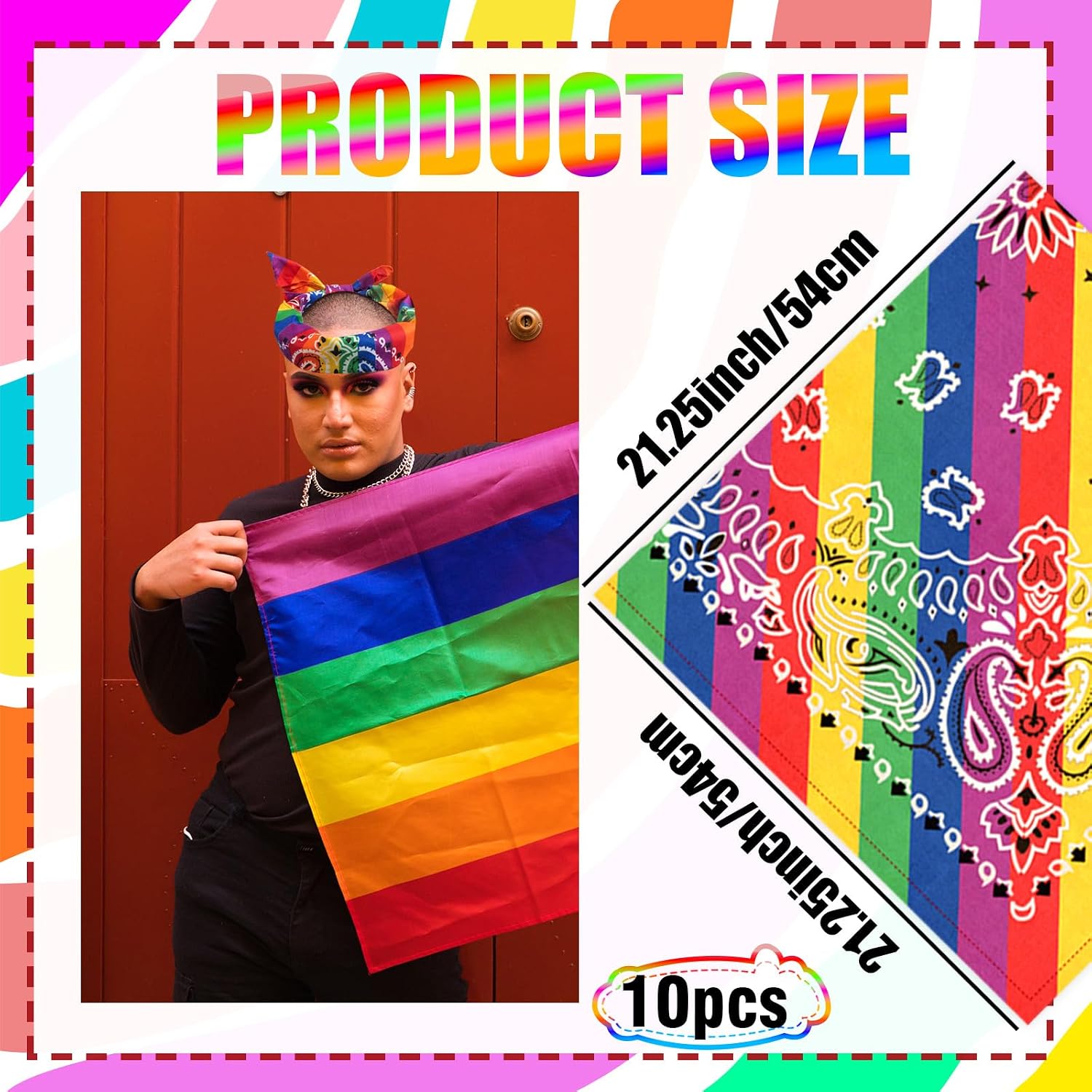 Denylo pro 10 Pcs Rainbow Pride Bandana Pride Month LGBT Rainbow Headband Scarf for LGBT Women Men Party Pride Parades Celebration