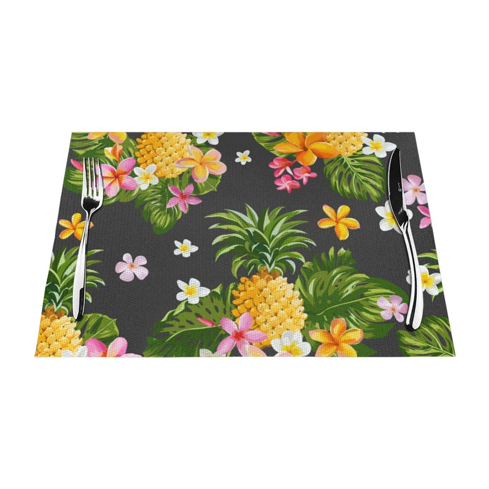 PVC Placemat Set of 1 PCS, 45x30 CM, Tropical Pineapple Hawaiian Printed Non-Slip Heat Resistant Place Mats for Kitchen Dining Table Indoor Outdoor