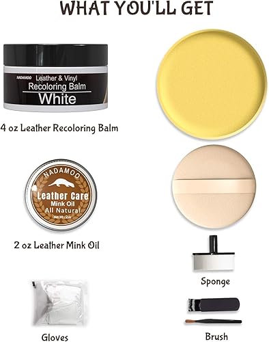 Miniatura 2 de NADAMOO Bálsamo recolorante de cuero blanco con acondicionador de piel de aceite de visón, kits de reparación de cuero para sofás, crema de