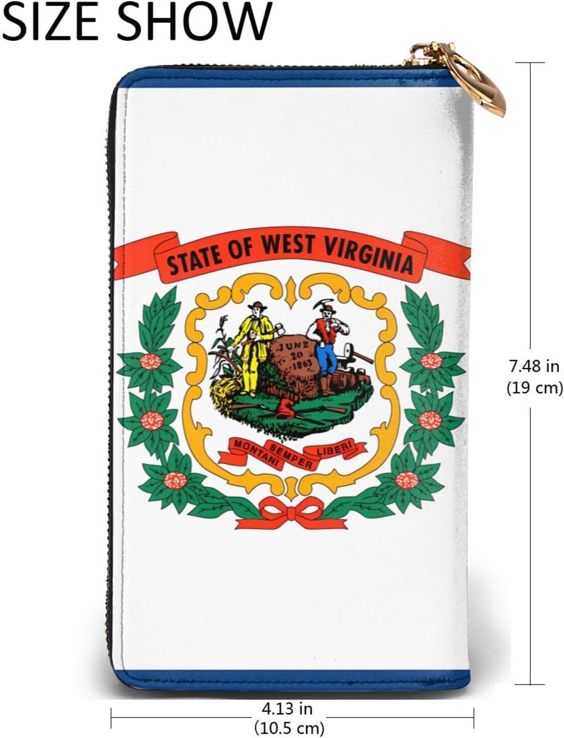West Virginia Flag Women's wallet, clutch wallet, with zipper, large capacity.