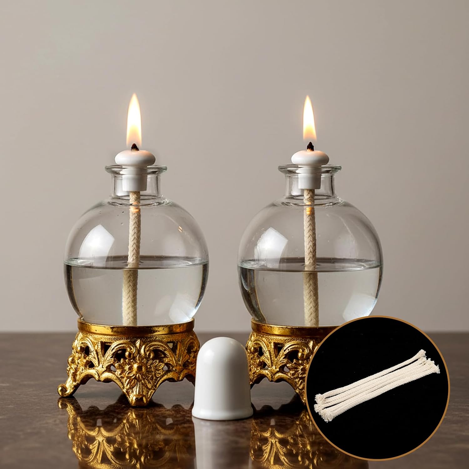 Round Cotton Oil Lamp Wicks 5 Pack Glass Tube Holder Wick 1/4"