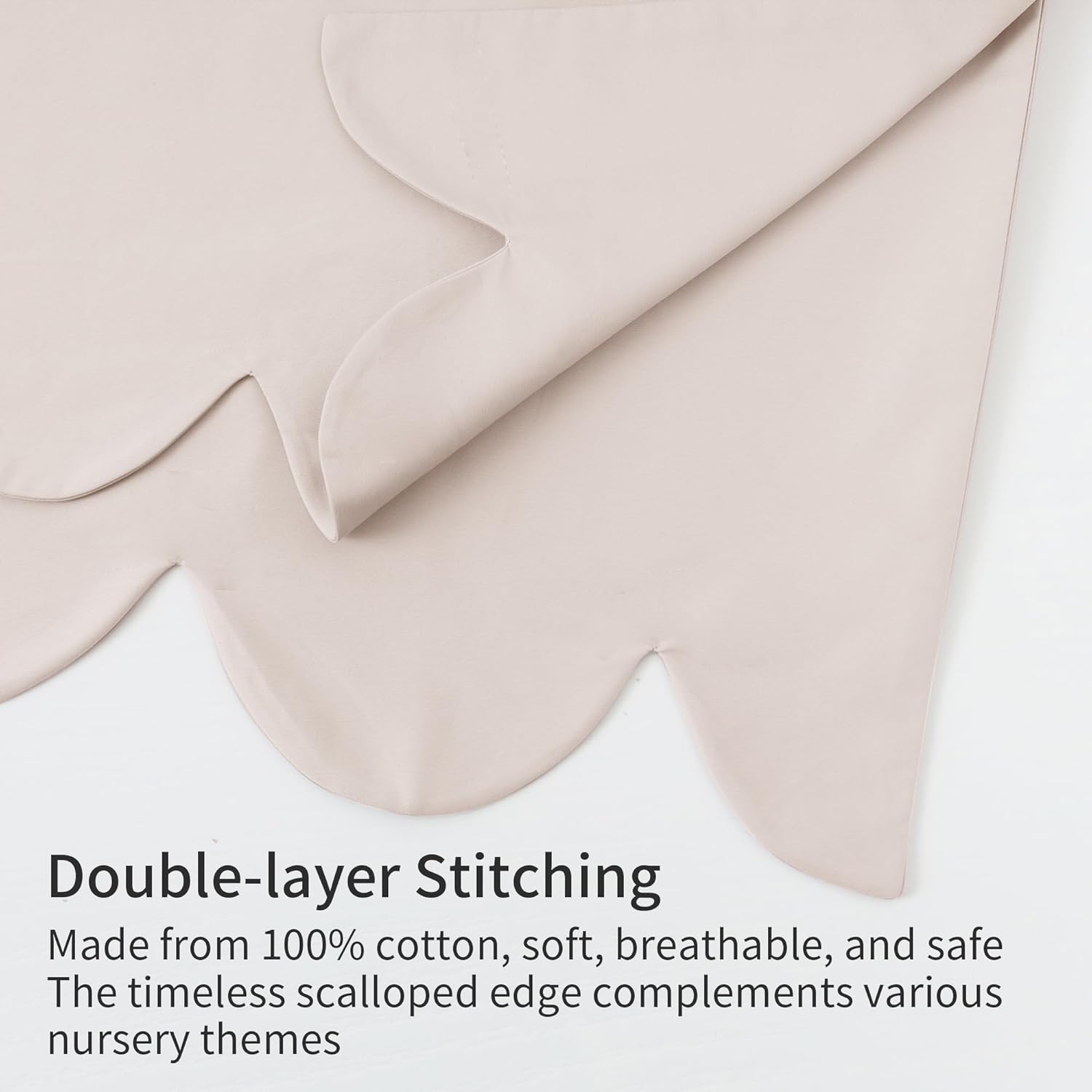 100% Cotton Scallop Edge Crib Bed Skirt, 28"x 52" with 14" Drop, 4-Sided Soft Breathable Cotton Bedding Skirt for Baby Boys Girls, Elegant Vintage Chic Boho Nursery Decor Toddler Bedskirt