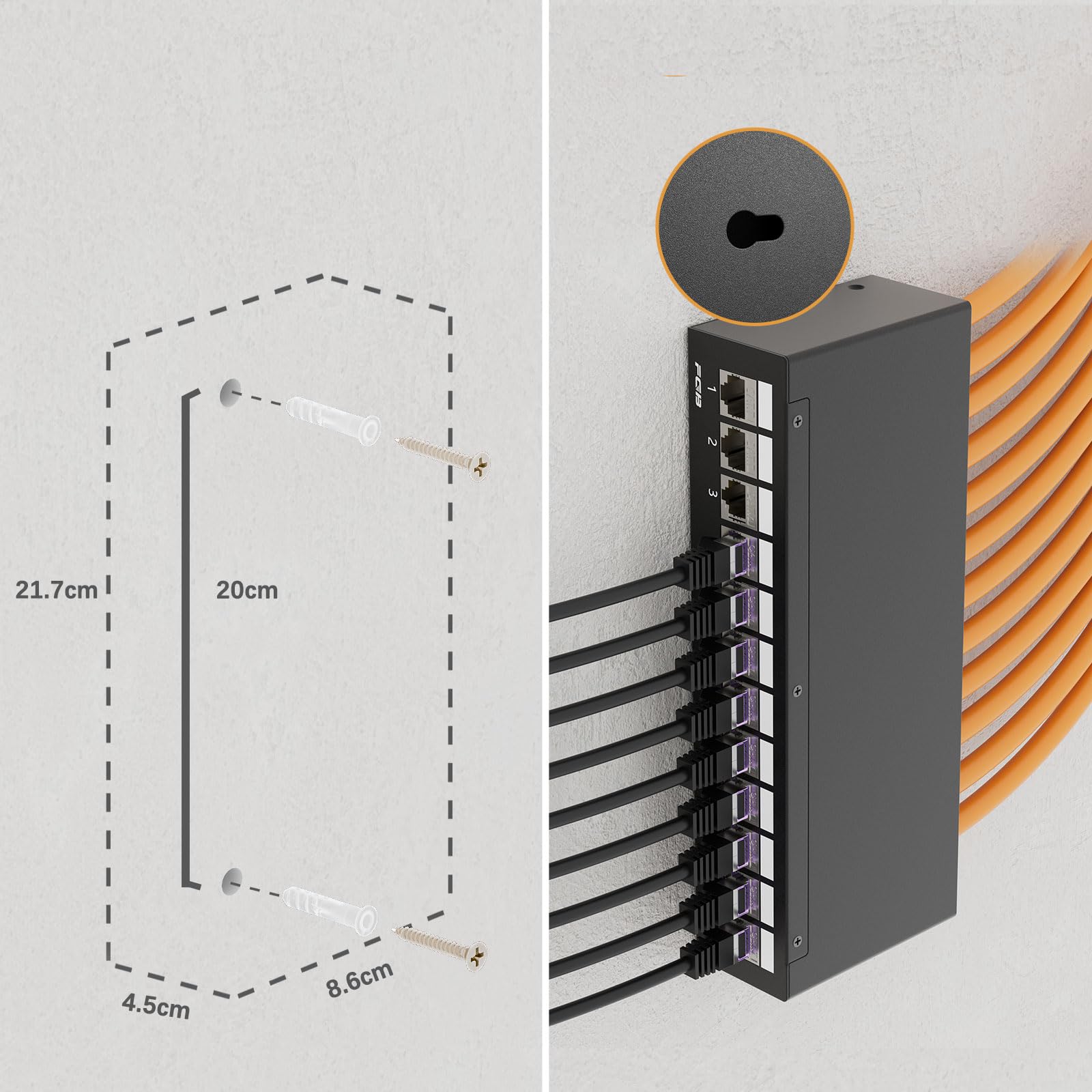 FGB 10 Gbps 12 Port CAT7 Patchpanel mit 12x CAT.7 RJ45 Keystone Jack Modul, STP Patchpanel Verteilerfeld für Netzwerk LAN DSL, Kompatibel CAT6 CAT6a CAT7 CAT8 Verlegekabel Netzwerkkabel