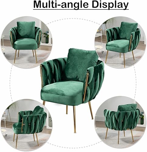 Miniatura 4 de Silla de terciopelo con patas de metal, moderna silla tapizada para sala de estar, sillón individual acolchado suave con cojín y almohada para