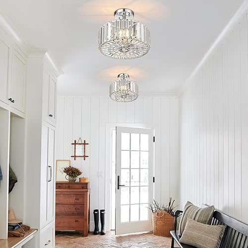 Miniatura 6 de SF004-2-CH - Lámpara de cristal redonda de 11 pulgadas, moderna lámpara de luz cromada de 2 luces para dormitorio, entrada, cocina, pasillo,