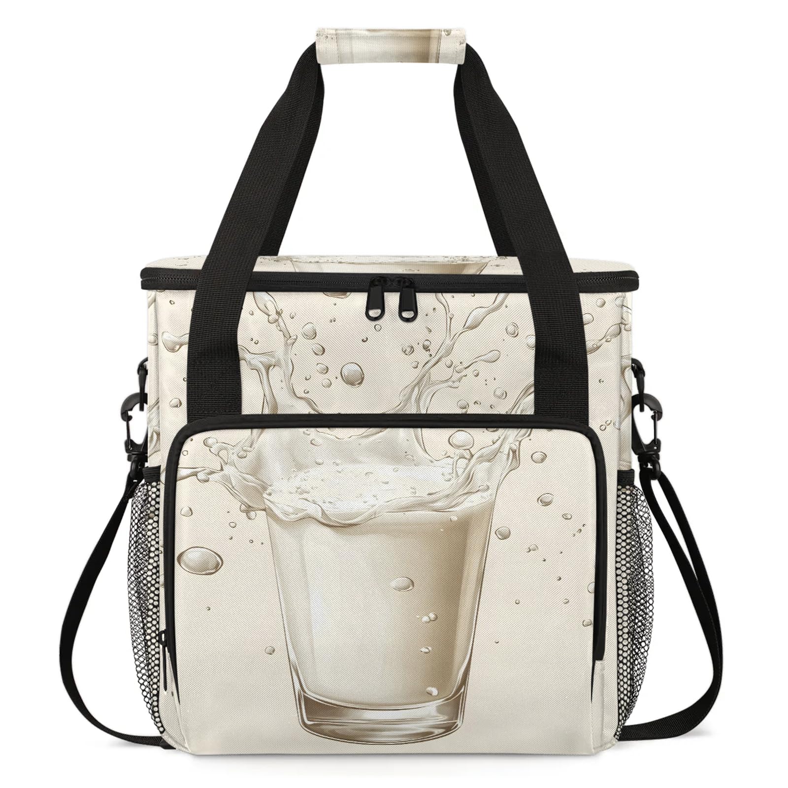 Adornori Milk Drinks Coffee Maker Travel Bag, Funny Insulated Grocery Bag Travel Picnic Leakproof Cooler Bags With Shoulder Strap