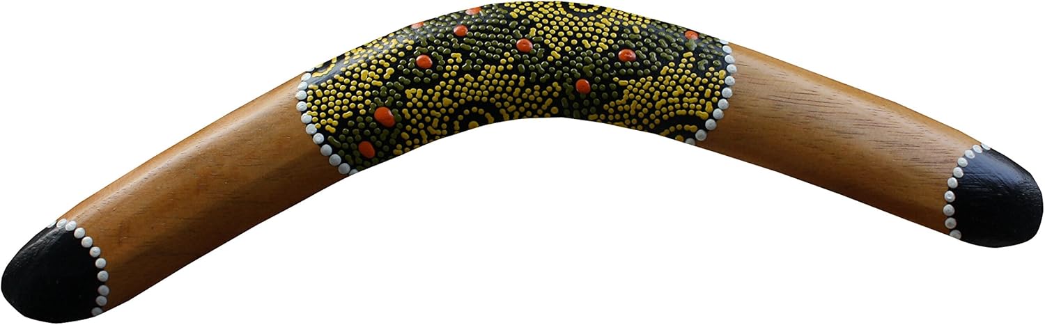RaanPahMuang Thai Made Australian Aboriginal Art Decorative Boomerang, Dotted Dream - Yellow