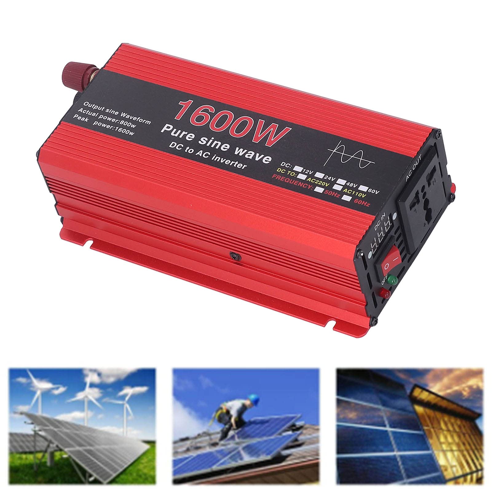 Inversor Solar para Coche Al Aire Libre, Ventilador de Refrigeración de bajo Ruido DC12V a Inversor de Onda Sinusoidal Pura AC220V para Emergencia