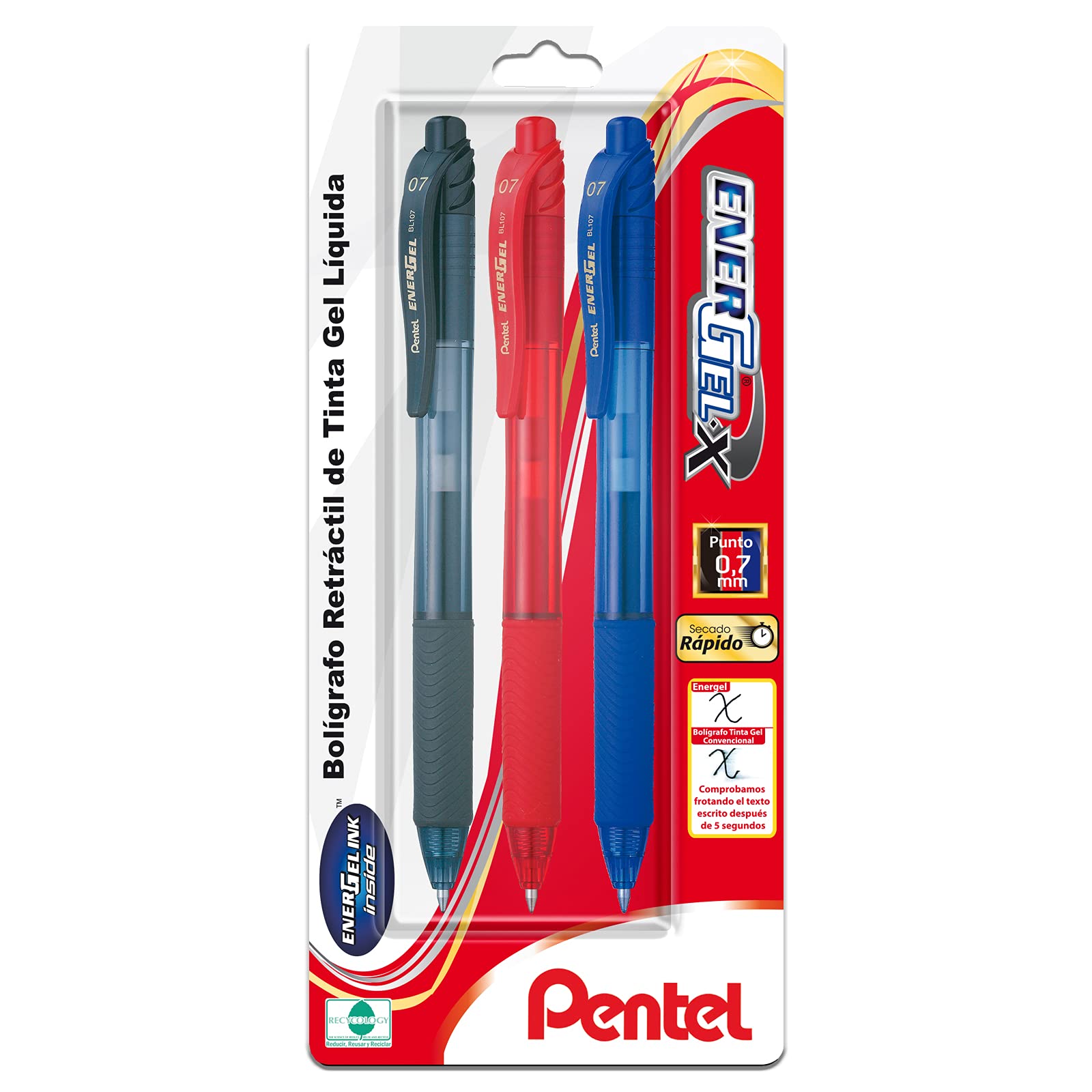 3 Bolígrafos Pentel ENERGEL X Punta 0.7 Mm — Tinta Roja, Importados De Japón, Calidad Premium