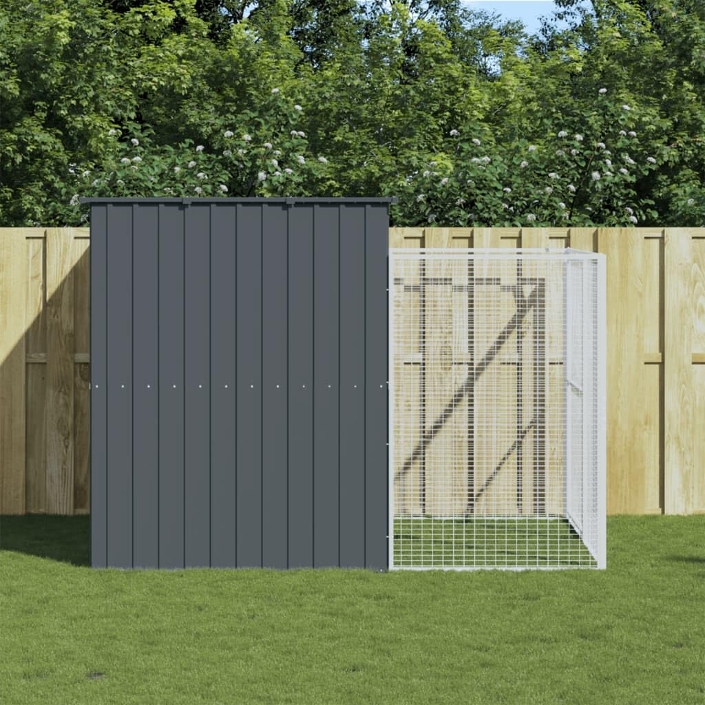 Caseta Perros con Corral Acero galvanizado Gris 214x253x181 cm, Refugio para Animales