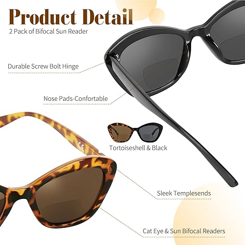 Miniatura 3 de Lentes de lectura bifocales para mujer, diseño de ojo de gato, marco de gran tamaño, bloqueo de luz azul, lentes Oprah elegantes, paquete de 2