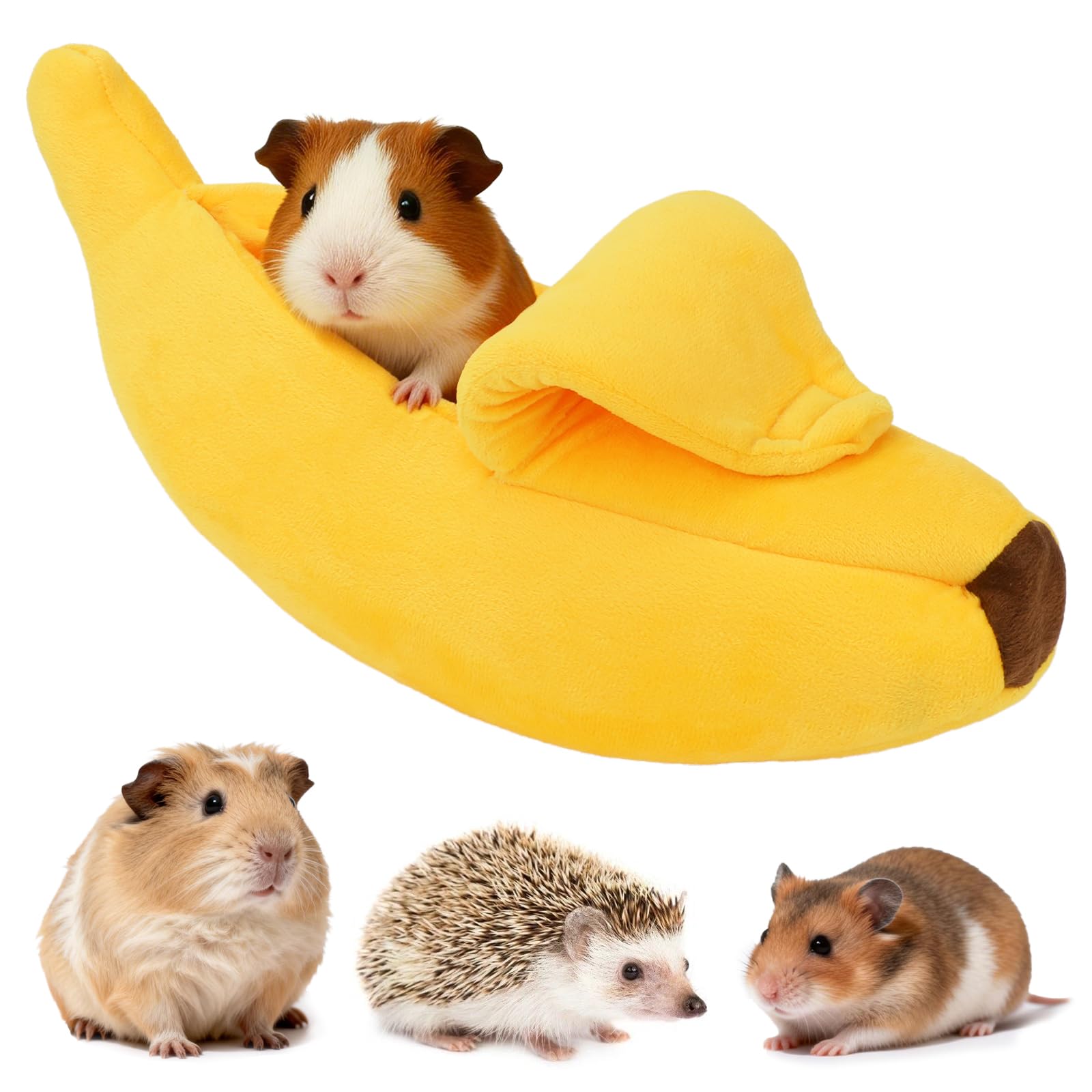 GNEORA ベッド洞窟 隠れ家 ネズミハムスター ベッドハウス 小動物小屋&生息地 暖かい隠れ家 居心地の良いバナナベッド ハリネズミ ラット チンチラ モルモット フェレット スネークイエロー