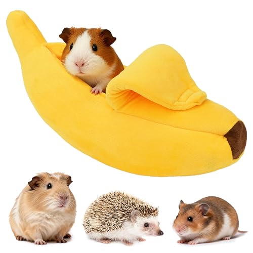 GNEORA Guinea Pig Bed, Plush Guinea Pigs Hideout for Small Animal Cage Accessories, Washable Guinea Pig Toys for Small Pet Hedgehog Chinchilla, Rabbit, Ferret Sleep House (Yellow Banana Style)