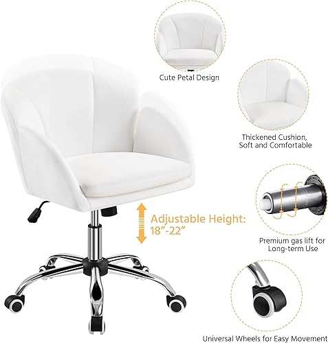 Miniatura 4 de Yaheetech Bonita silla de escritorio para oficina en casa, silla de tocador ajustable, moderna silla tapizada, giratoria con reposabrazos para