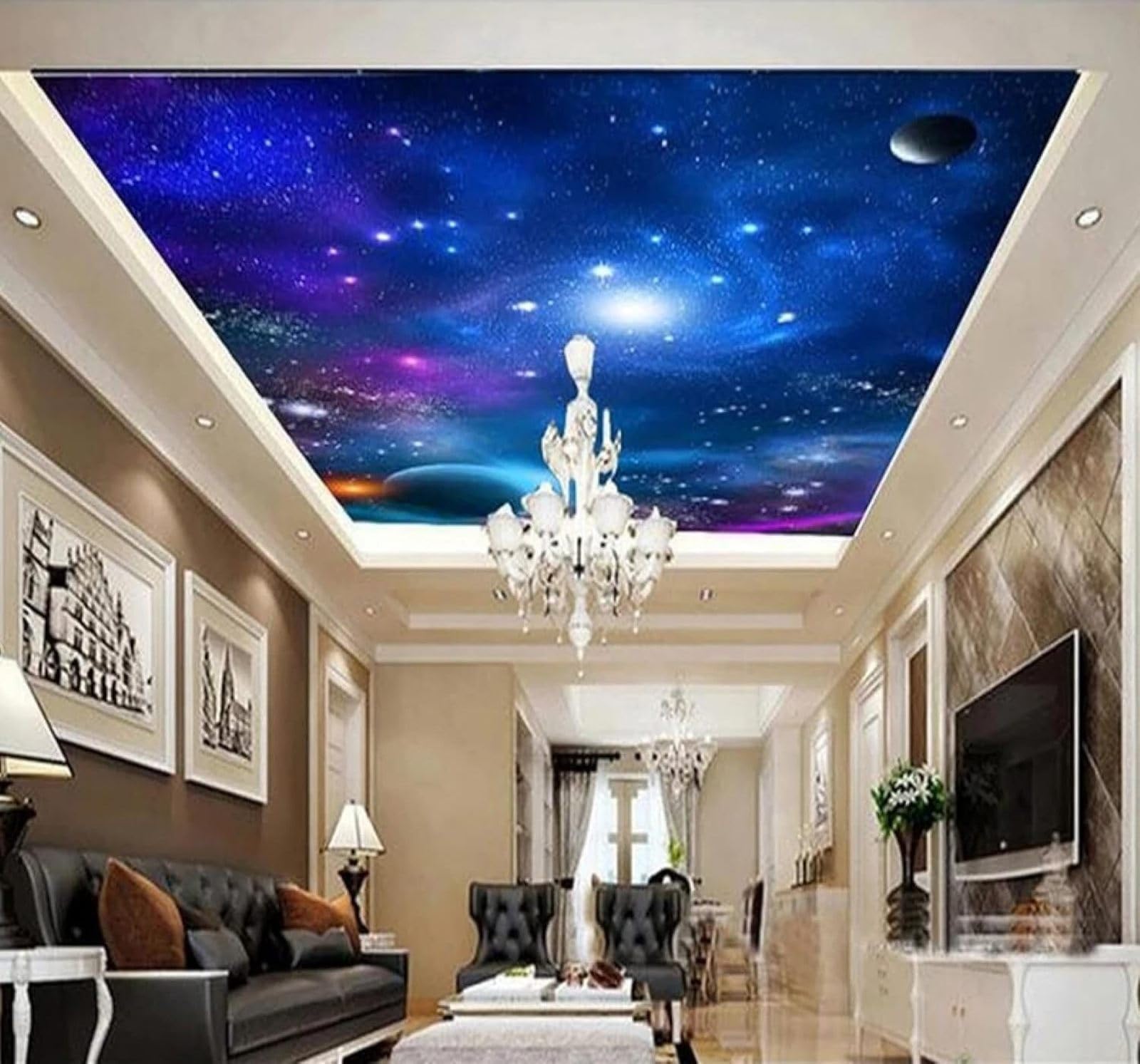 Tzxztt Dreamlike Beautiful Blue Universe Starry Sky Modern 3D Wallpaper Premium Textured Silk Neutral Tones Material Ideal for Living Room Bedroom-300cm×210cm