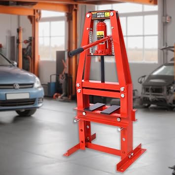 6 Ton Hydraulic Press, 6 Ton Benchtop Hydraulic A-Frame Shop Press with Press Plates Adjustable Working Table Height, Hydraulic Shop Press for Car Repair and Garage, Red-1
