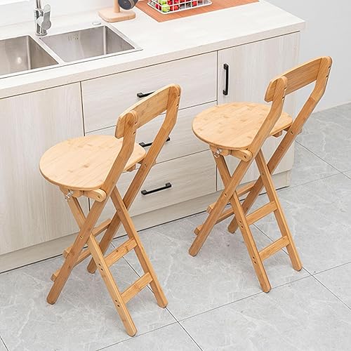 Miniatura 2 de Taburete de bar plegable de 27 pulgadas, taburete plegable para adultos, taburete de bambú portátil, altura de mostrador con respaldo, silla