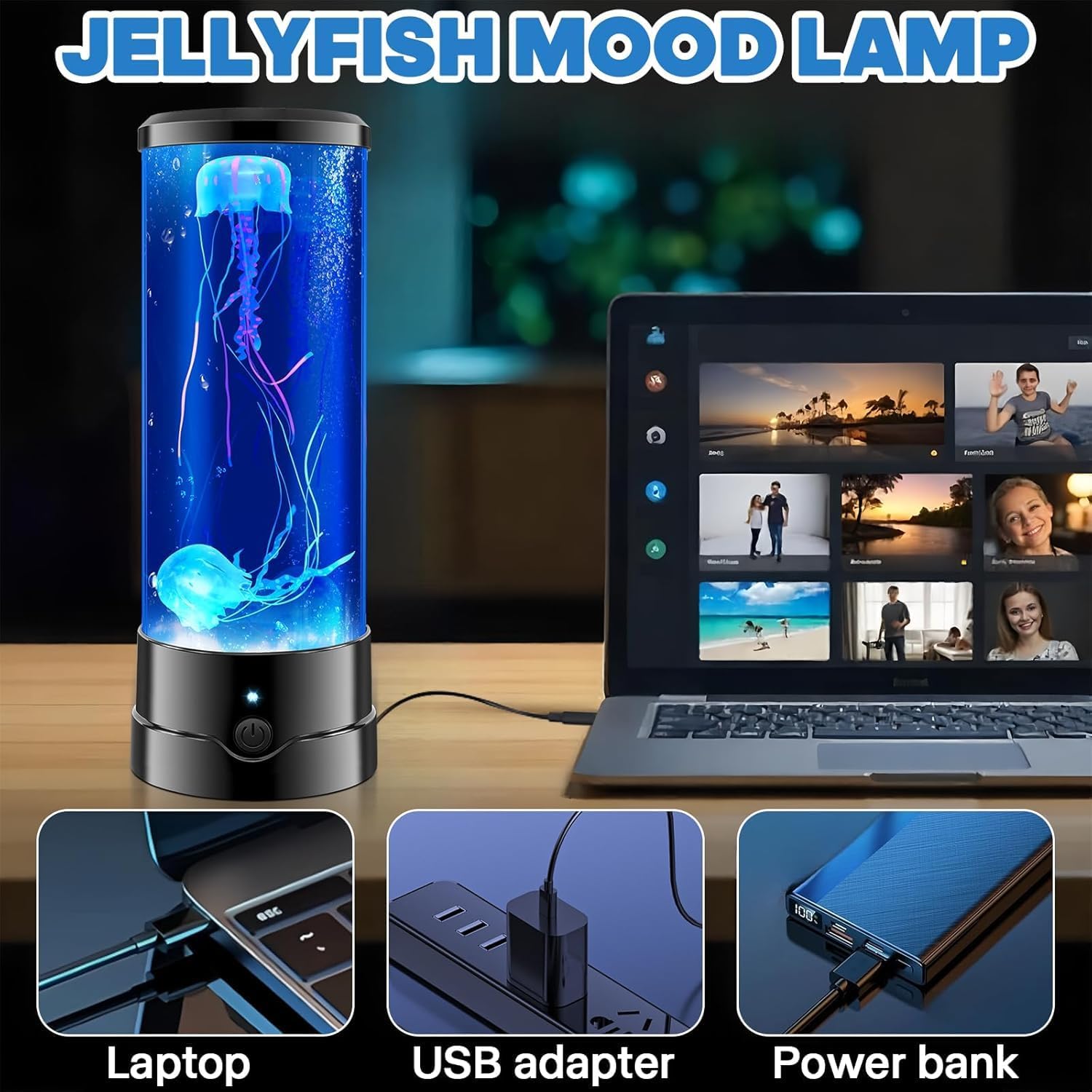 7 Color Jellyfish Lamp, Quiet Jelly Fish Night Light with USB and Battery Power,Relax Mood Aquarium Autism Fidget Sensory Birthday Christmas Gift for Kids Teen Men Women Home (11.4Inch)