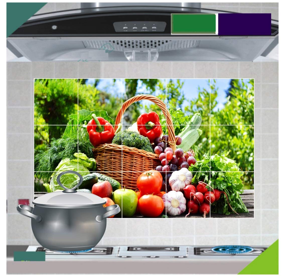 Asmi collection Vinyl Fresh Vegetables Wall Sticker, (Multicolour, 90 x 60 cm, 20 in)-image-6