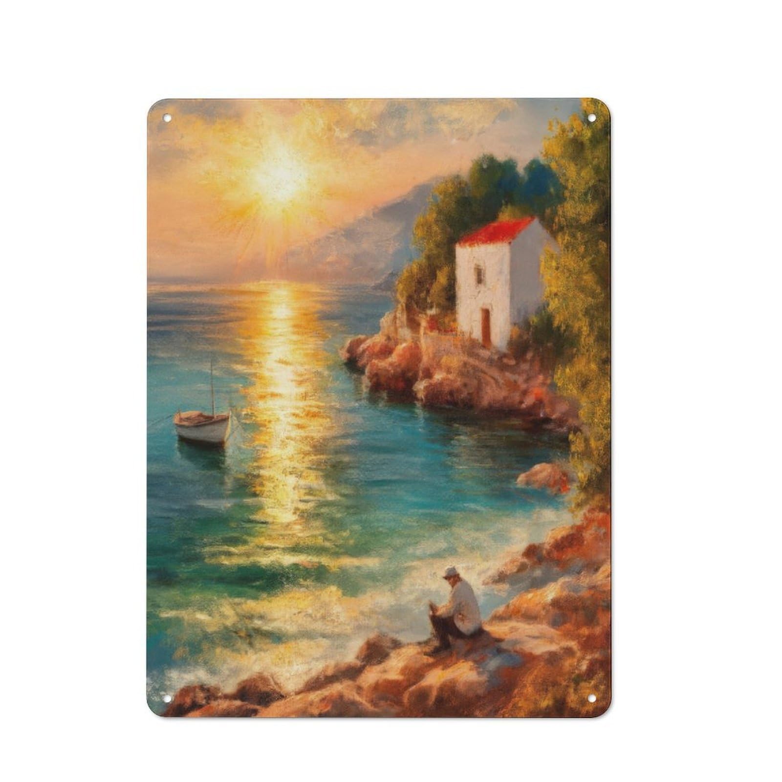 Junmoney Coastal Scene At Sunset 40X30cm Retro Metal Sign With For Café Or Restaurant, For Collectors Decorating Cafés And Restaurants