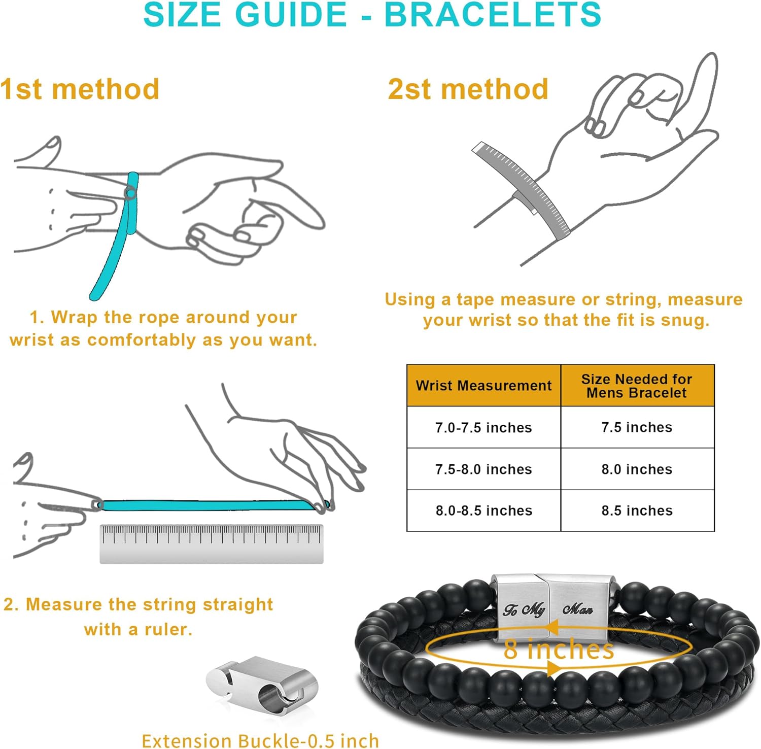 LUXEJEW Gifts for Men - Beaded Leather Bracelet 6mm Matte Agate Stone Bracelets for Men Dad Son Husband Boyfriend Grandpa Grandson Brother Uncle Nephew Adjustable Magnetic Clasp - Image 8