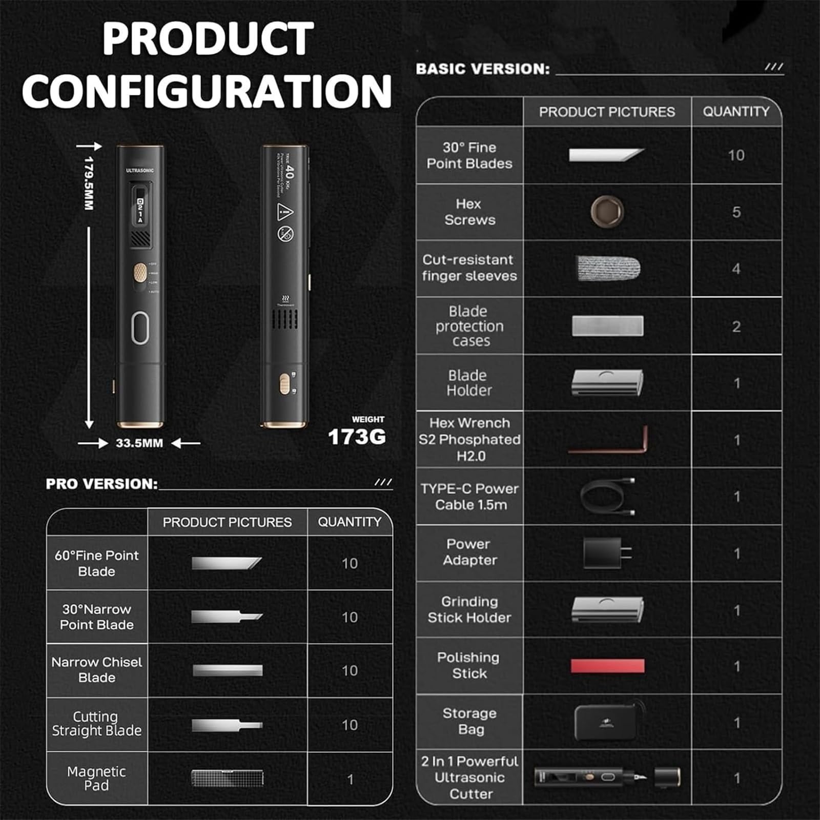 Kit de Herramientas de Corte ultrasónico Profesional de 40 KHz para Manualidades: cúter de Mano con 50 Cuchillas de Repuesto, diseño ultrasilencioso, Ideal para Impresiones 3D, PVC y Cuero.