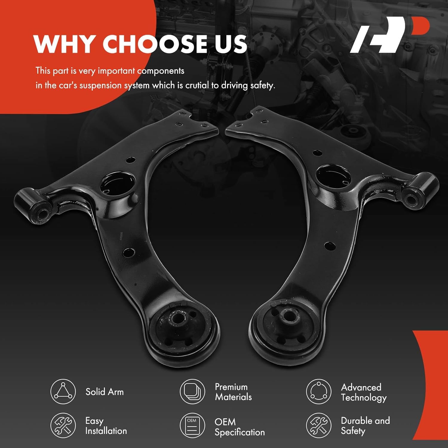 A-Premium 2 x Front Lower Control Arm, with Bushing, Compatible with Toyota Corolla 2003-2013, Matrix 2003-2008, Celica 2000-2005, Pontiac Vibe 2003-2008