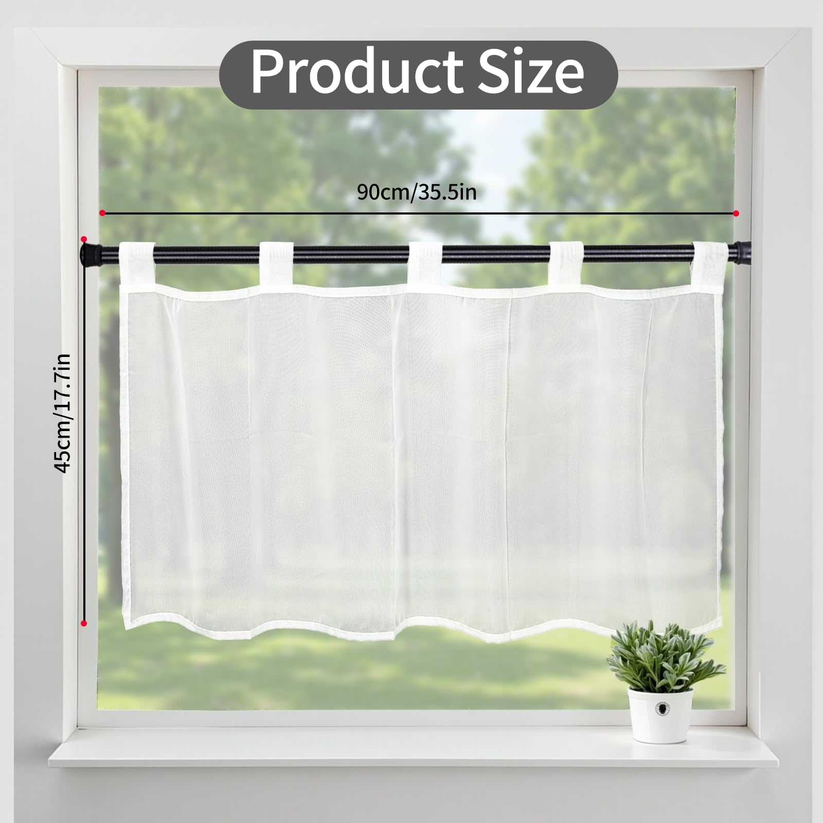 Scheibengardinen Voile Bistrogardine, Kurzstore Gardine Transparente, Kurzvorhang mit Schlaufen, Küchen Vorhang, Kurzgardine Gardine Stores, Weiß, 1er Pack, HxB 45x90cm