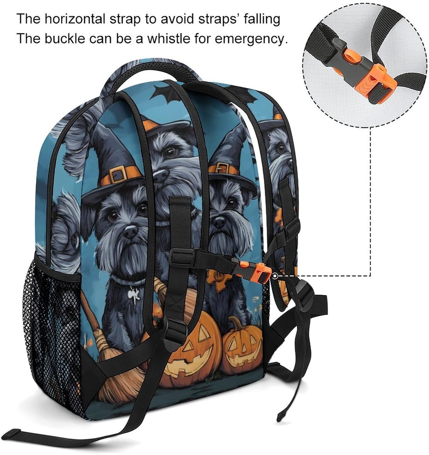 Halloween Schnauzer Cute Pumpkin Bat Spider Laptop Backpack Lightweight Travel Daypack Shoulder Bag for Men Women