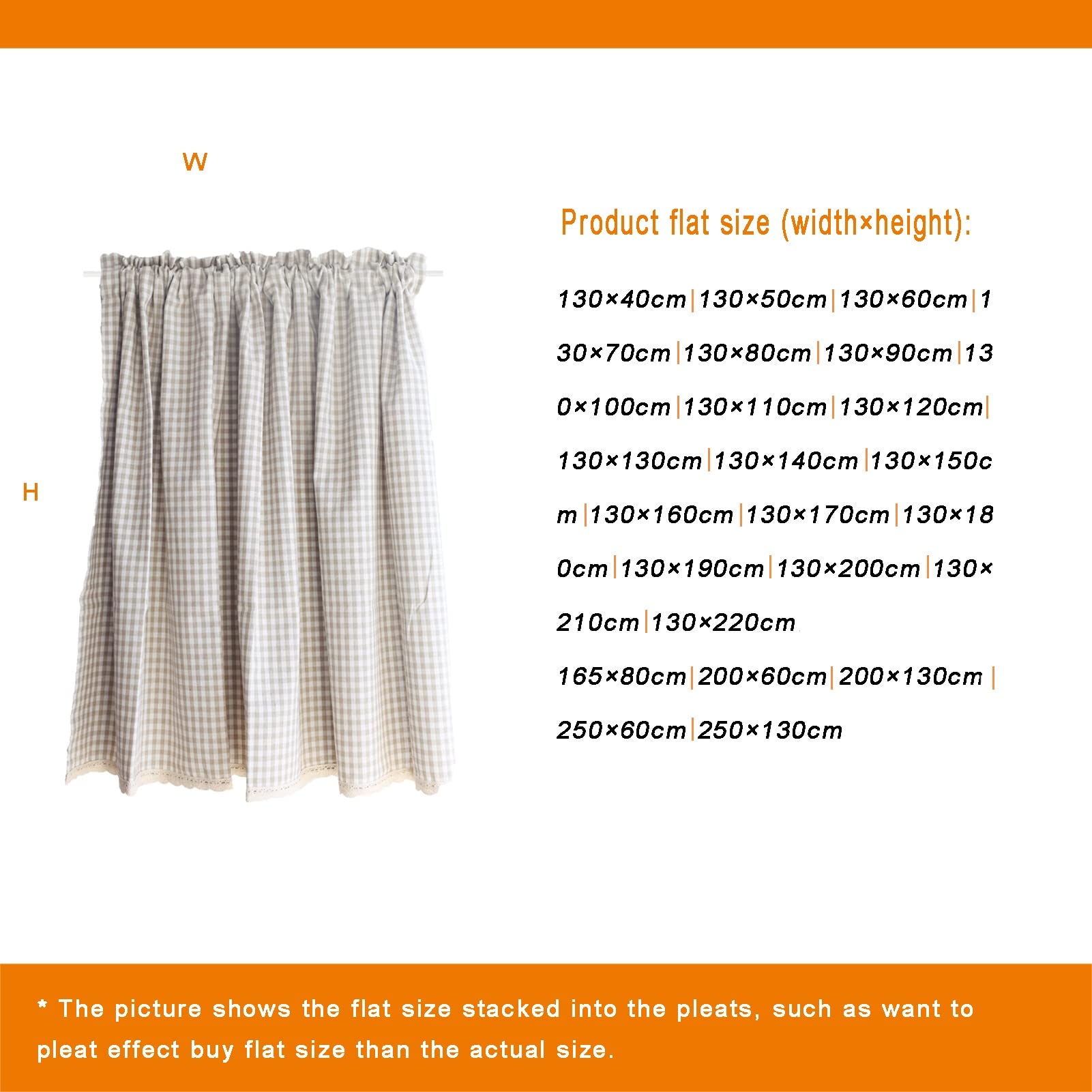 Kurzer Baumwoll-Leinen Vorhang 130x50cm – Gitterdesign, Landhausstil, Für Fenster, Regale & Schränke
