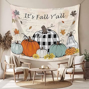 Fall Tapestry Wall Hanging Harvest Pumpkin Tapestries Aesthetic Retro Maple Leaves Its Fall Yall Thanksgiving Tapestry for Bedroom Living Room College Dorm Art Wall Decor Decorative Backdrop 50x60