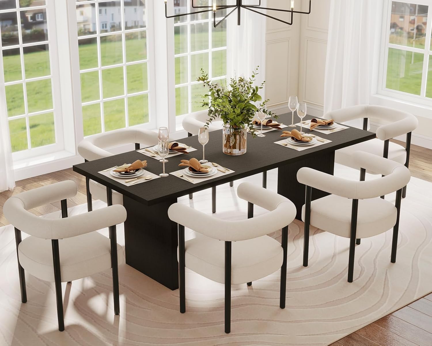 Mid Century Modern Barrel Dining Chairs Set of 4, Upholstered Kitchen & Dining Room Chairs with Arms, 21.75" Wide Linen Accent Side Chair for Kitchen Living Room Bedroom, Beige