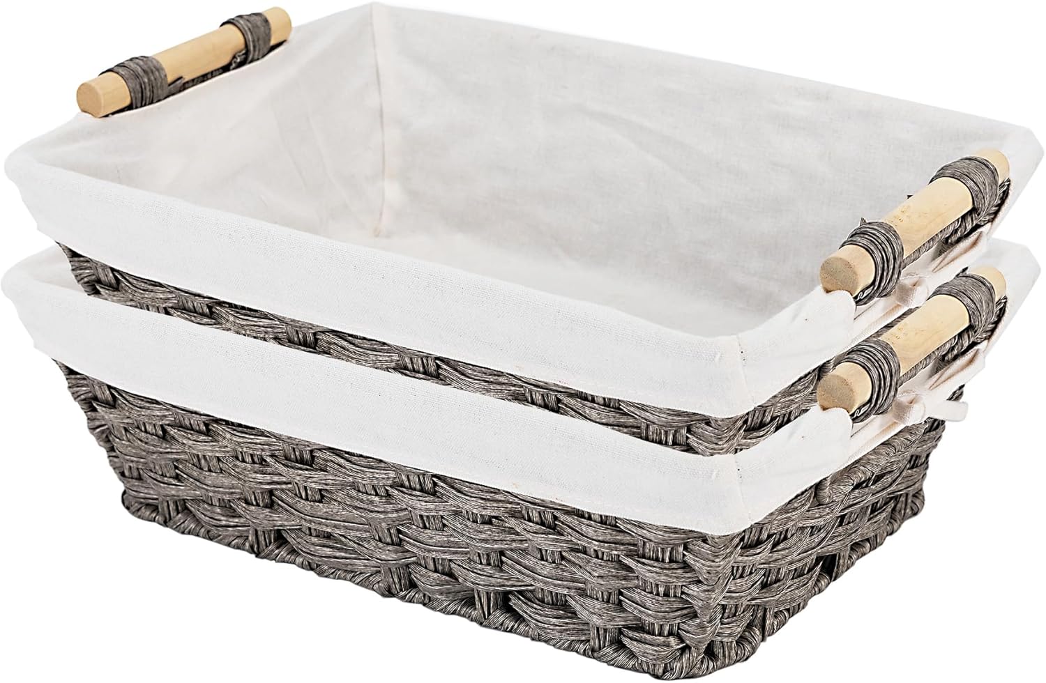Baskets-Storage Baskets Wicker Storage Basket, Waterproof Wicker Basket with Handles, Toilet Paper Storage Basket, Hand-woven large storage basket, toys, toilet paper (2 pieces)15×10.6×5.1