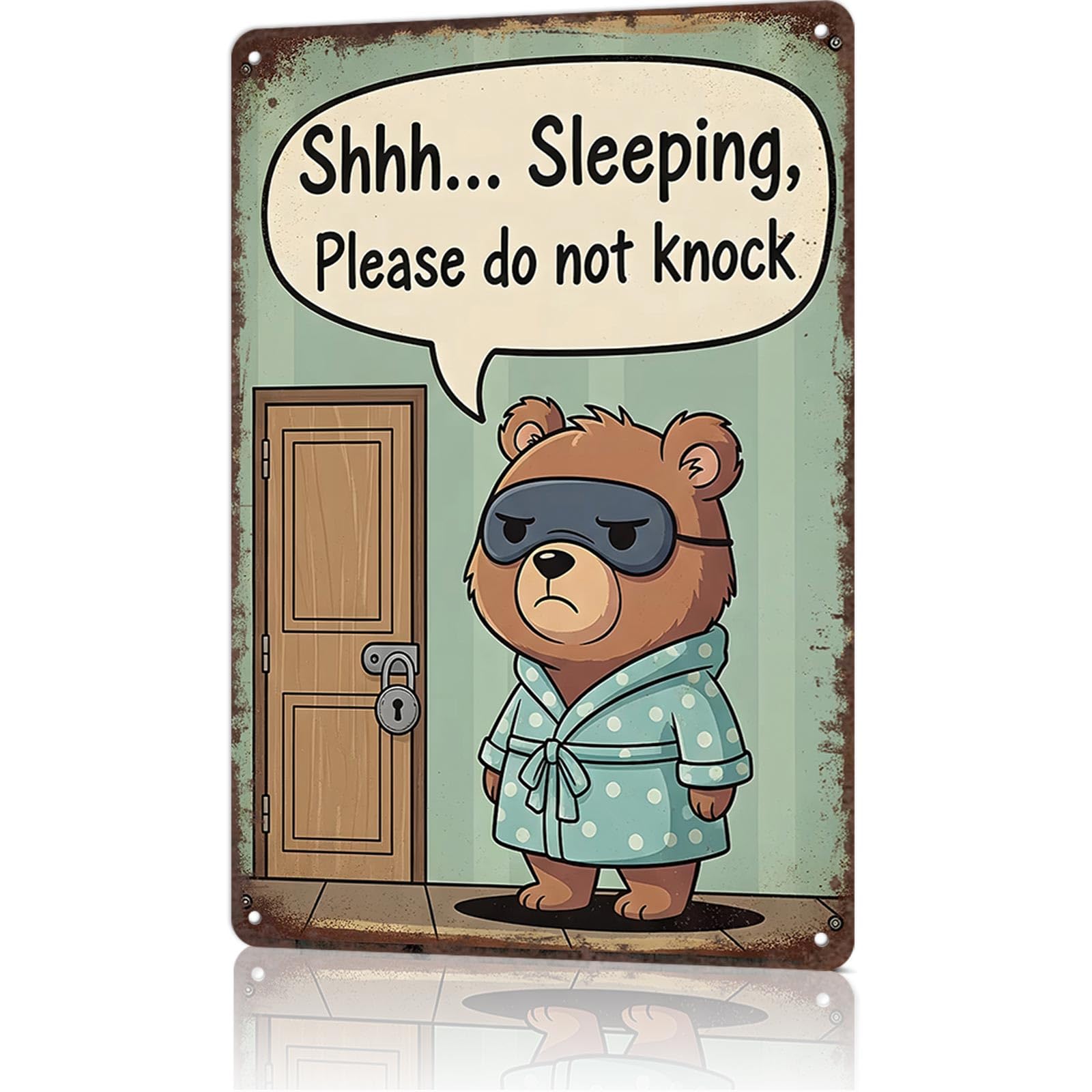 KWQDOZF Vintage Metal Signs Sleeping Bear Coon Sign Funny Tin Sign Poster Wall Art For Home Room Bedroom Office Decor 8x12inch