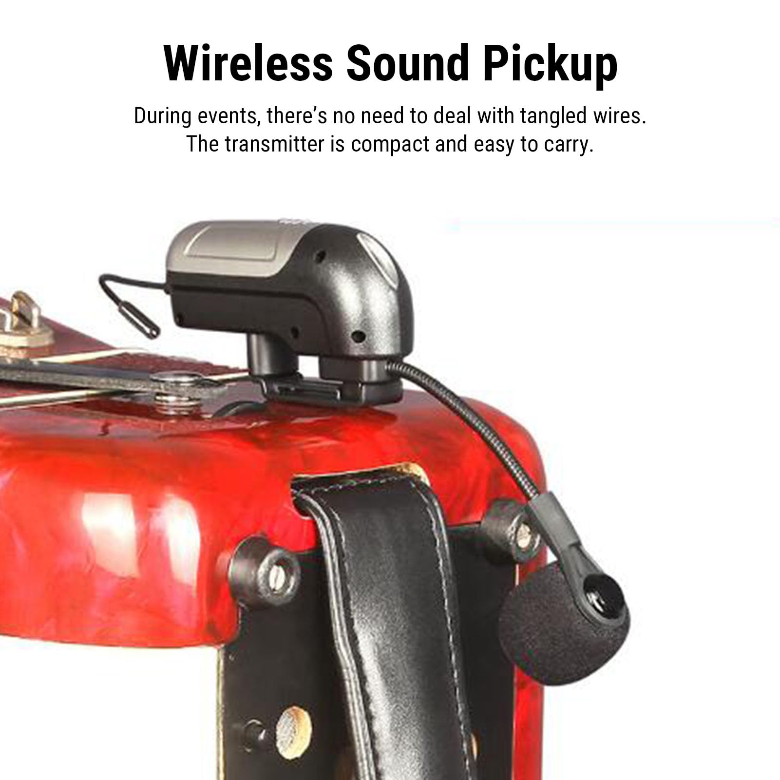 Vikye Microfono Wireless per Fisarmonica, Doppio Microfono per Strumento UHF con Pickup a 360 Gradi con Ricevitore a Lungo Raggio da 30 M e Durata della Batteria di 6 Ore, per