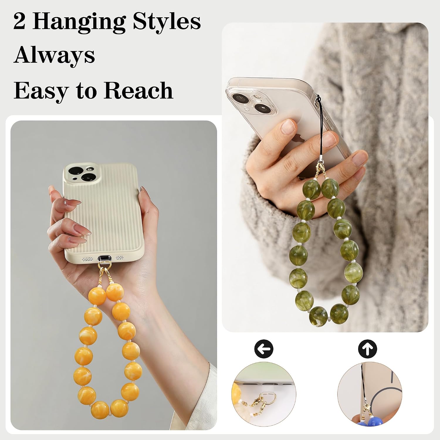 Marble Beaded Phone Wrist Strap Colorful Phones Charm Anti Theft Phones Chain Detachable Hand-Free Y2k Tops
