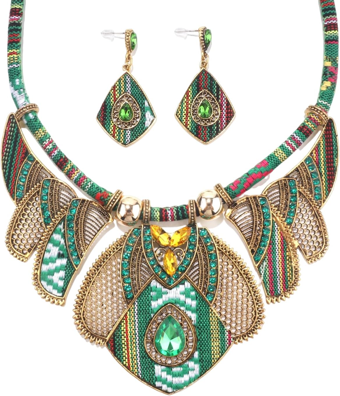 African Jewelry Sets for Women Boho Tribal Retro Statement Choker Necklace and Dainty Dangle Earring Set Multicolor Ethnic Style Chunky Bib Collar Costume Jewelry Accessories for Women