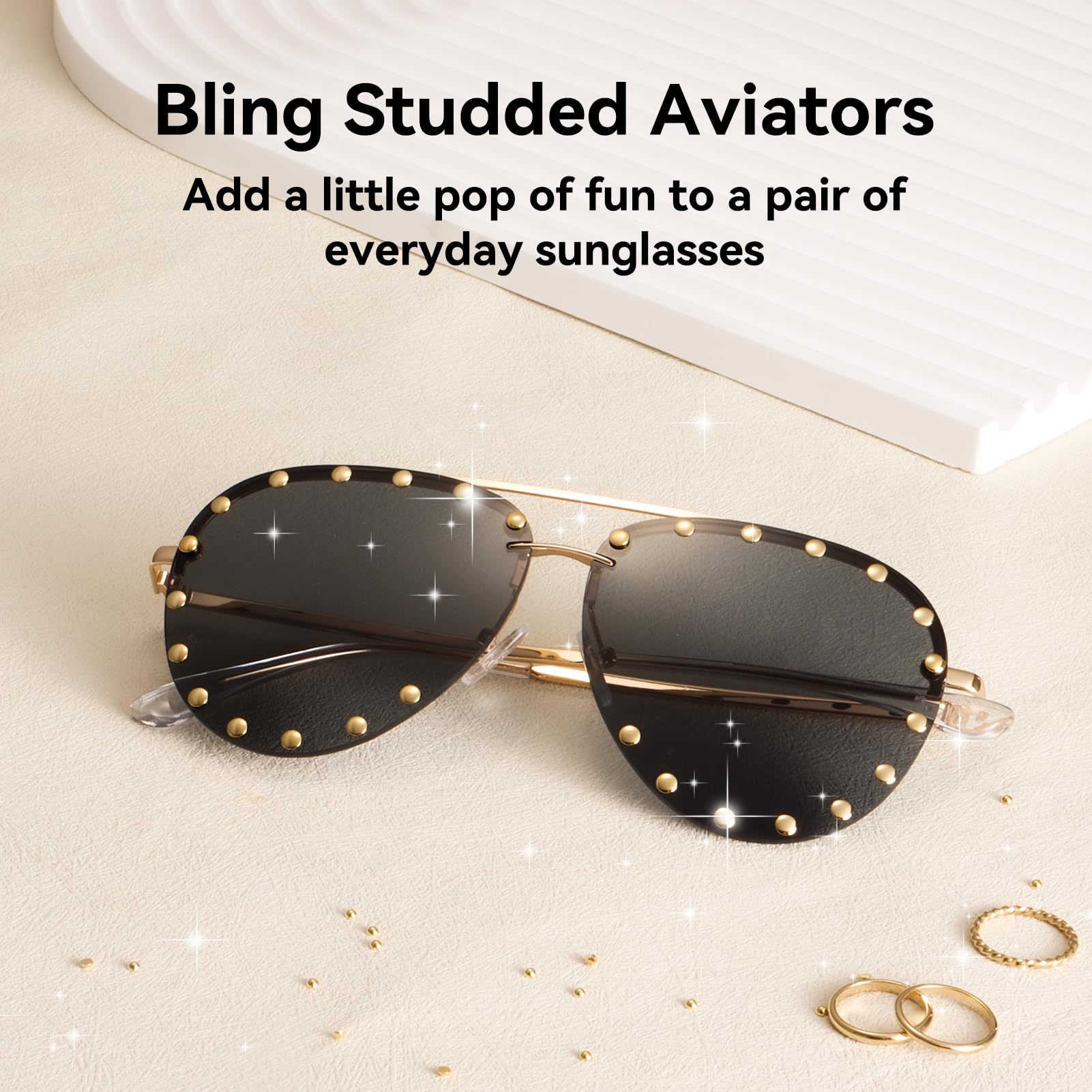 Studded Sunglasses For Women Fashion Studded Aviator 