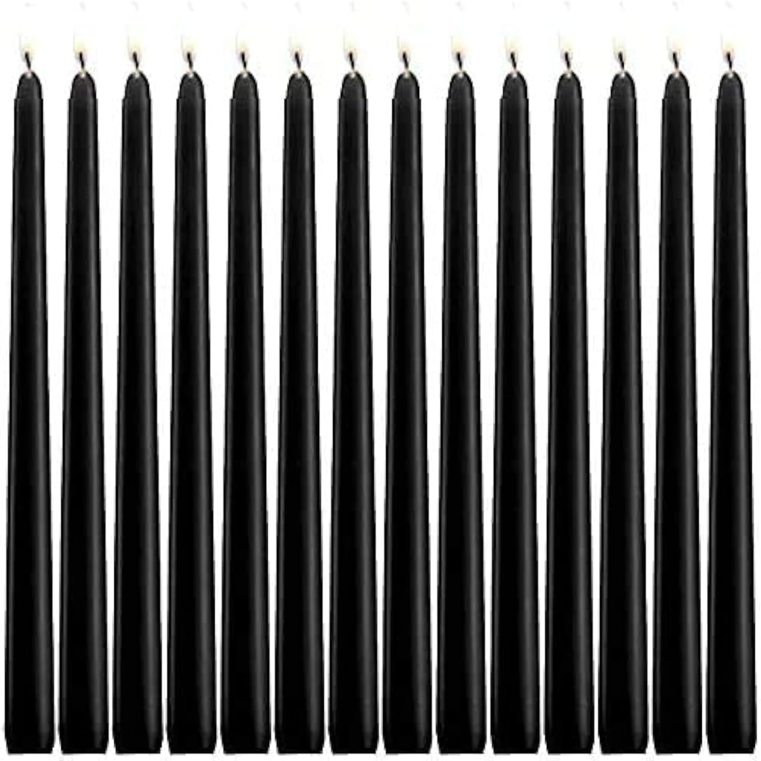 JHENG 10 Inch BlackTaper Candles, 14 Pack Tall Unscented Dripless Candles with Cotton Wicks Perfect for Dinner, Party, Wedding or Farmhouse Decor, 7-8 Hour Burn Time- 7/8'' Base (Black)