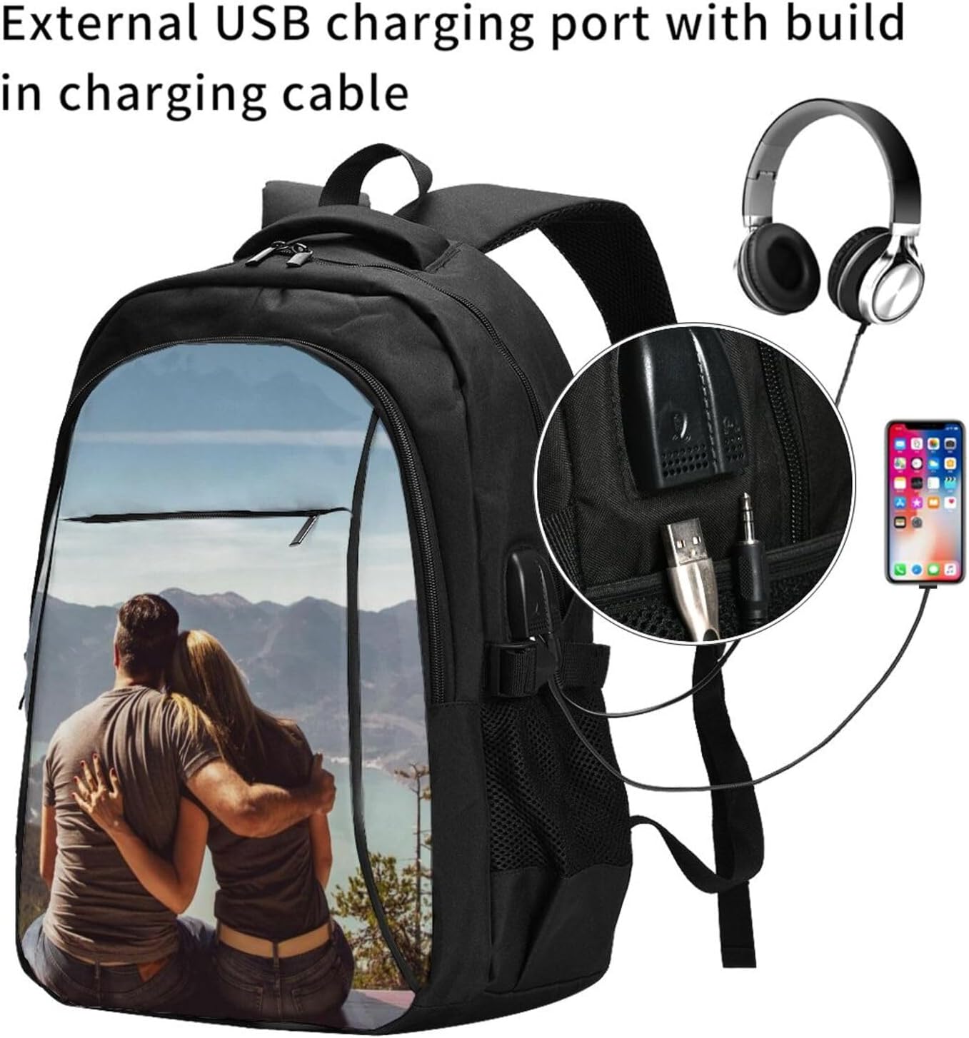 Custom Backpack For Man Woman Laptop Backpack，Personalized Computer Backpack For Women Men，Add Your Own Photo Name Text Large Capacity Camping Casual Travel Backpack For Camping with USB Port
