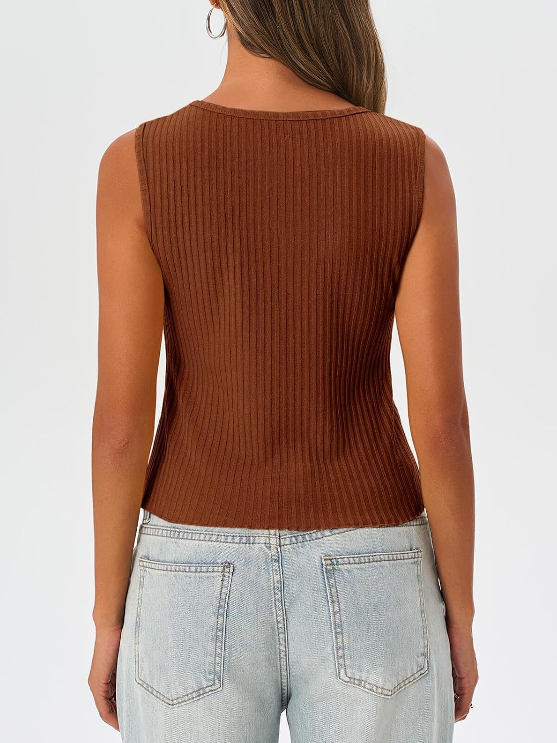 Tankaneo Womens Going Out Tops Summer Cute Ribbed Tank Crop Button Up Vest Top Y2K Sexy Outfits - Image 6