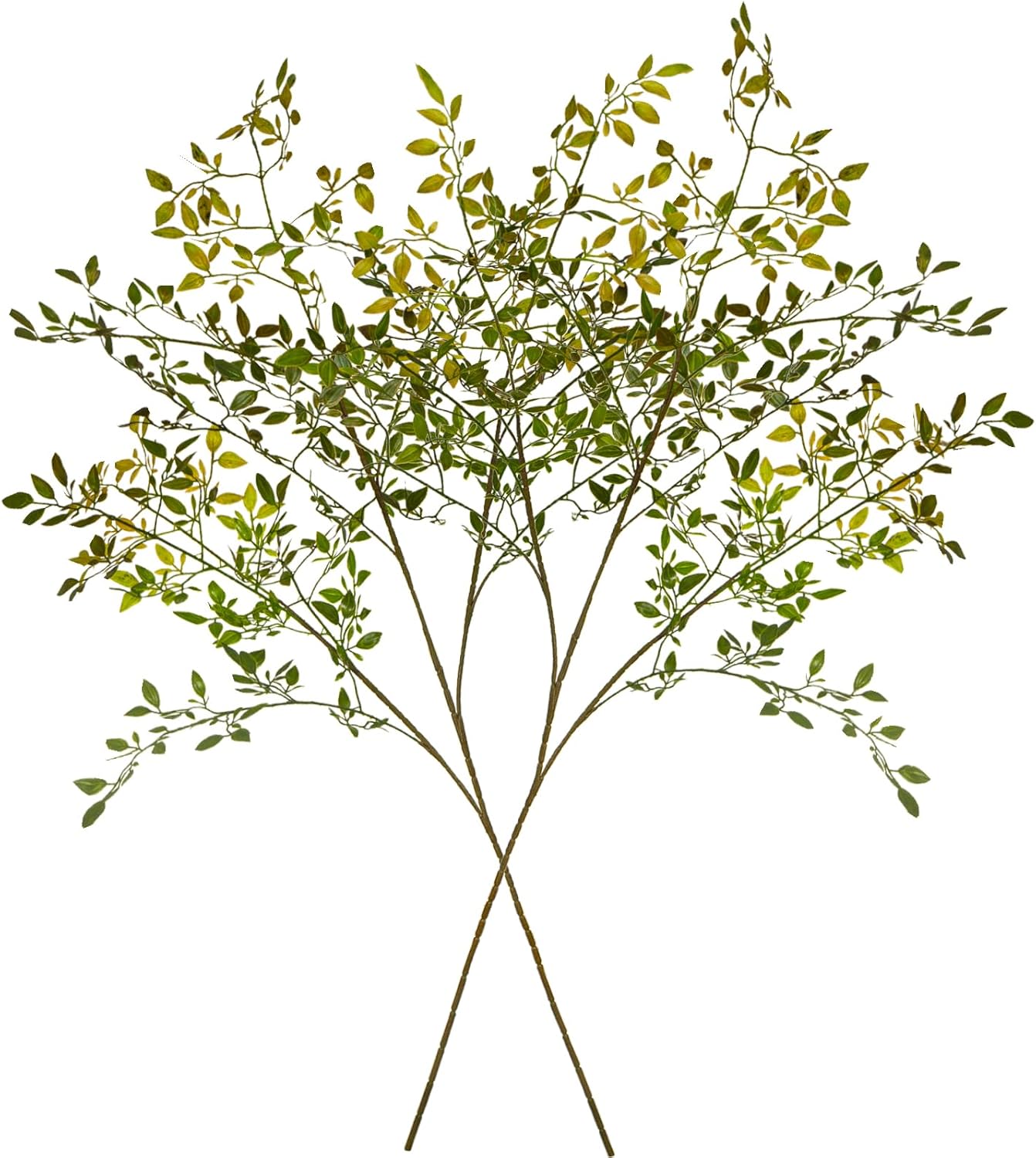 artificial greenery stems, 43.3" nandina branches tall faux plant stems for vase, greenery decor stems leaves bunches for shop garden office home décor,2pcs,orange orange 2pcs