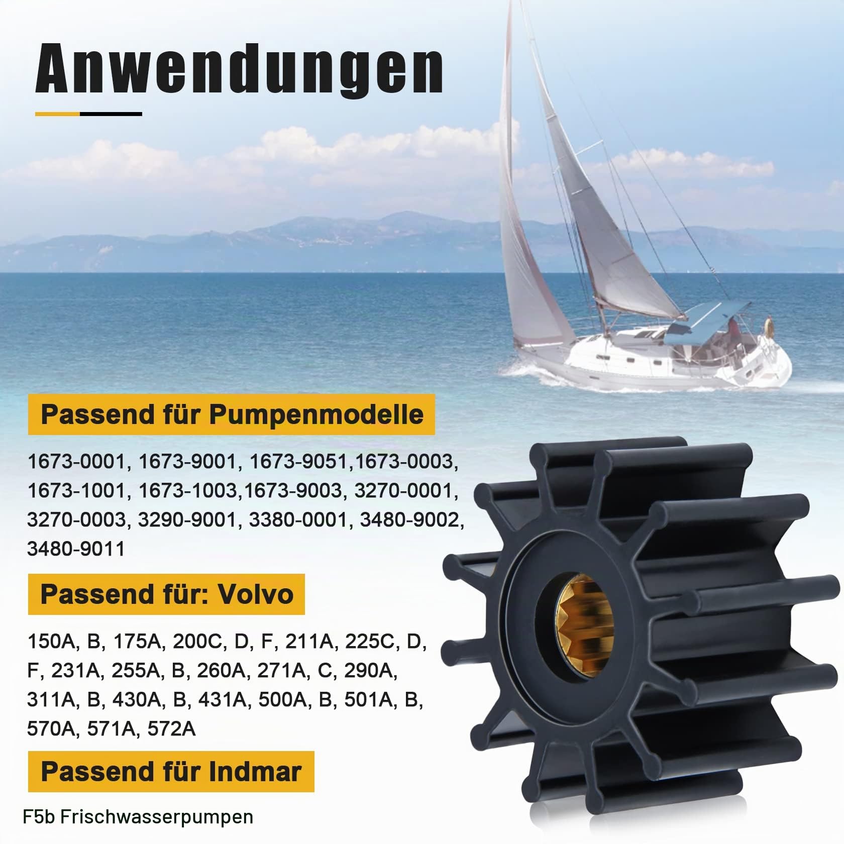 CarBole Wasserpumpenrad 12 Flügel Bootsrad Ersatz für Jabsco Sierra GLM Mallory Onan Perkins Volvo-Penta Yanmar Johnson 09-1027B 09-1027B-1 OMC 3588256
