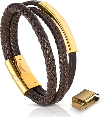 RogueRaven Black Leather Bracelet for Men Premium Collection Brown Black Gold Silver | Genuine Leather Mens Bracelet with Stainless Steel Clasp [Adjustable] | In Luxury Gift Box