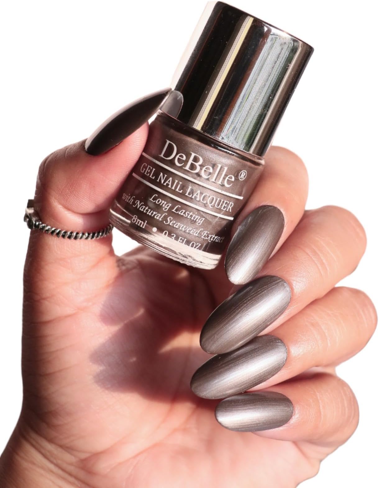 Gel Nail Polish Polaris (Dark Metallic Grey Nail Paint)|Non UV - Gel Finish |Chip Resistant | Seaweed Enriched Formula| Long Lasting|Cruelty and Toxic Free| 8ml