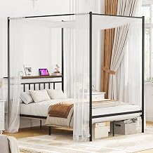 Full Canopy Bed Frame with Storage Headboard Minimalist Style 4 Posters Bed