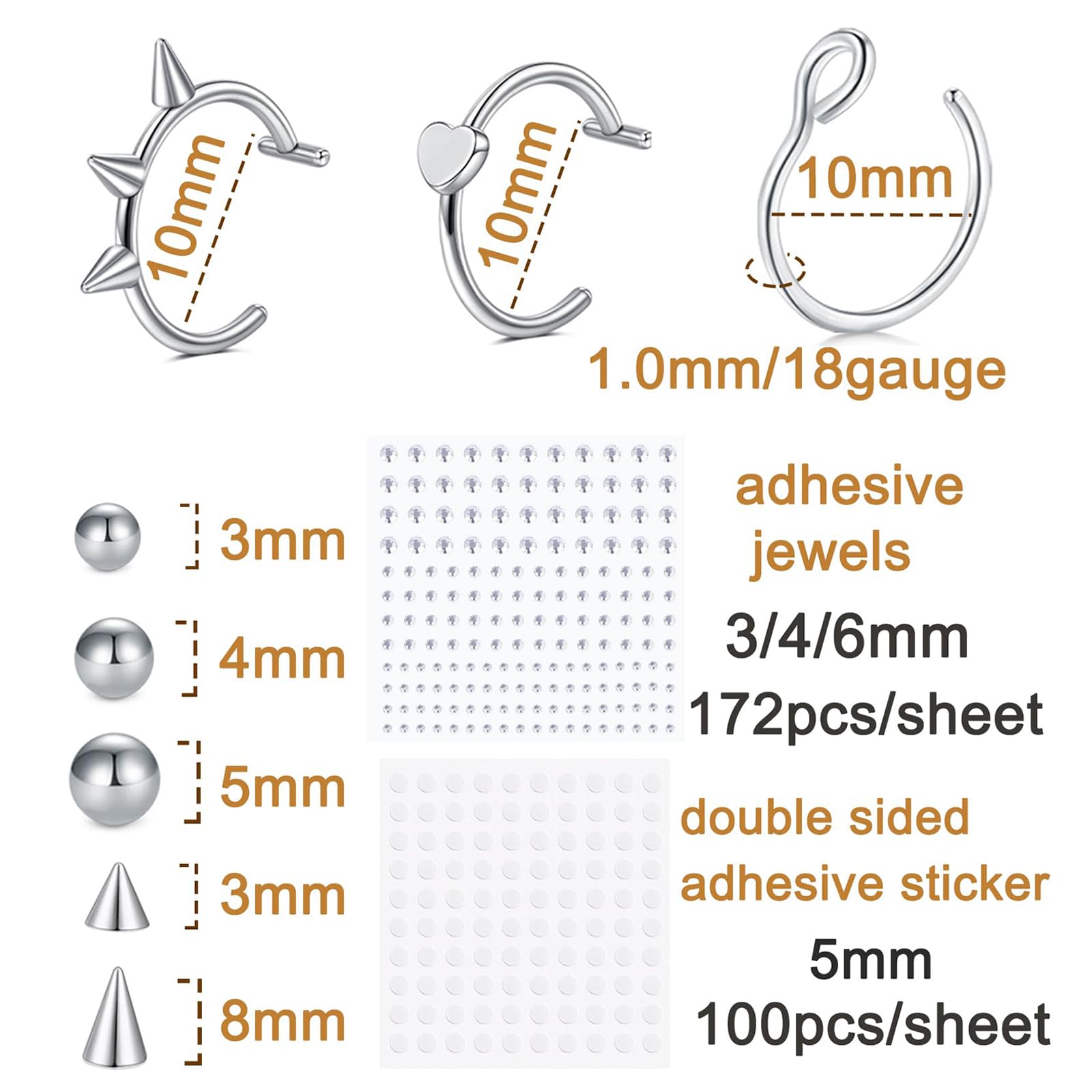 13 Teilig Fake Piercings Set, Inklusive Edelstahl Nasenpiercing Ring, Fake Lippenpiercing, Nasenring, Septum, Perfekt Für Einfache Anwendung Und Kreatives Styling