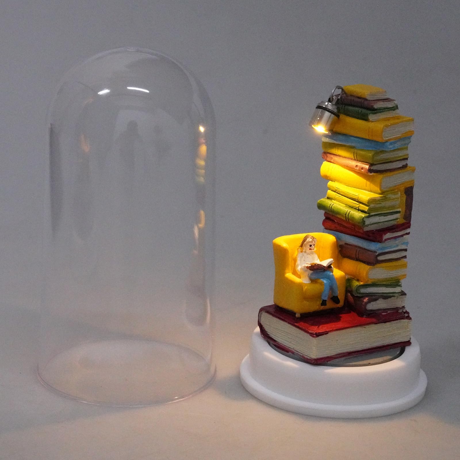 Przenośna lampka nocna o tematyce do czytania z miniaturowymi książkami statuetka czytnika żywicy lampa LED idealna do przedszkola gabinetu tuba książka kochanka lampka nocna