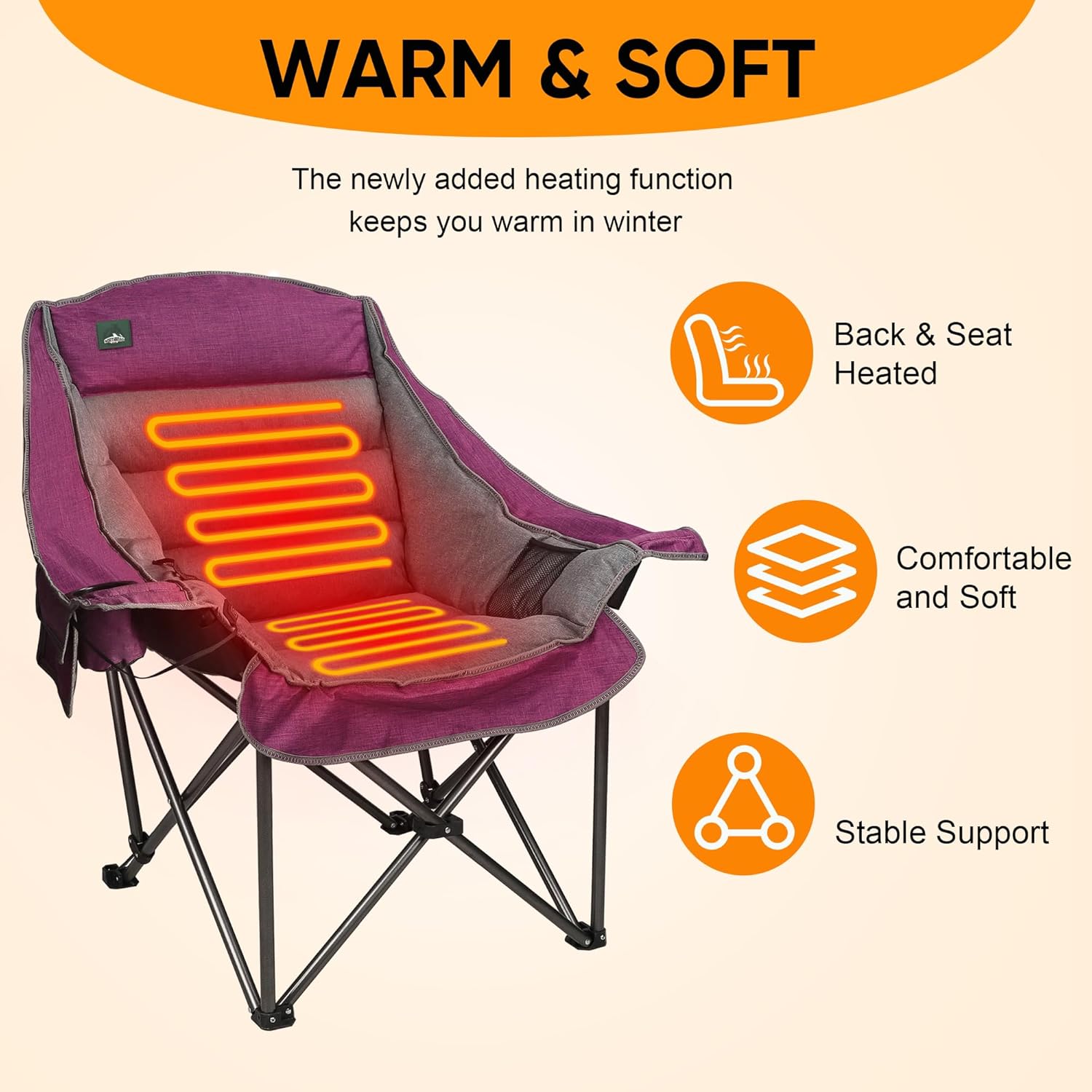 Northroad XL Heated Camping Chair, Oversized Heated Chairs,Portable Folding Heated Lawn Chair W/3 Control Levels for Outdoor Hiking, Picnics, Heavy-Duty 400-lbs Capacity, (Battery NOT Included) - Image 5