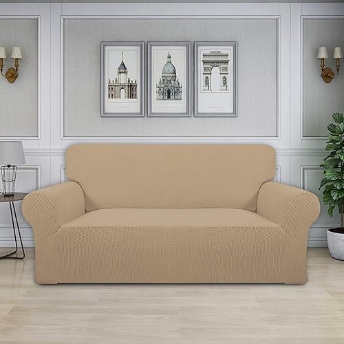 Vista 727 de Easy-Going - Funda elástica para sofá biplaza, 1 pieza, suave, con parte inferior elástica, protector para niños, tela jacquard de elastano y Gris